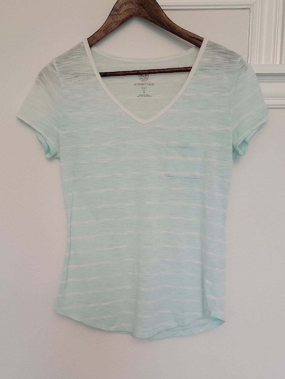 Mint Stripe V-Neck Pocket Tee